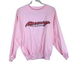 Vintage Mercury Outboards 100% Cotton Pink Long Sleeve Crew Neck Pullover Size L